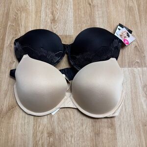 Maidenform Push Up Bras 2 Pack Black Lace Beige Size 36DD Wired Convertible New